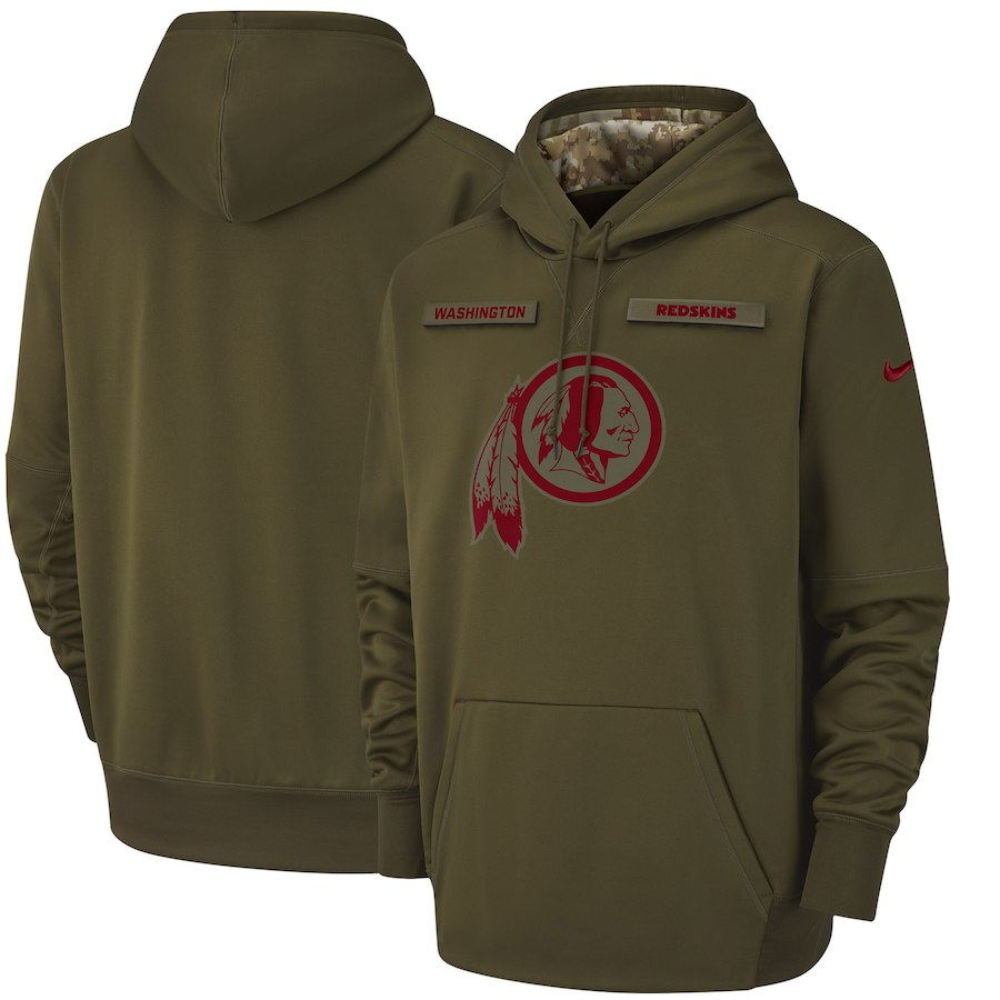 Men's Washington Redskins Olive Salute to Service Sideline Therma Performance Pullover 2018 NFL Hoodie